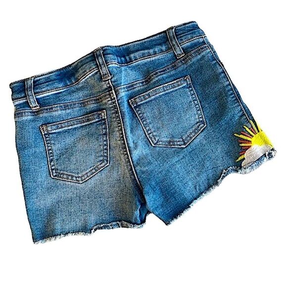 🌴Cat & Jack Sun & Rainbow Embroidered Denim Super Stretch Shorts Girls L(10-12) - Picture 3 of 12